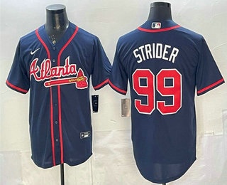 Men's Atlanta Braves #99 Spencer Strider Navy Cool Base Stitched Baseball Jersey