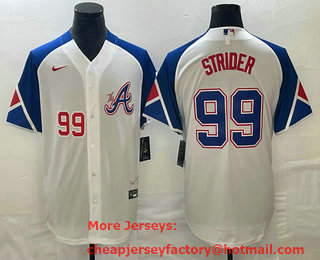 Men's Atlanta Braves #99 Spencer Strider Number White 2023 City Connect Cool Base Stitched Jersey 02