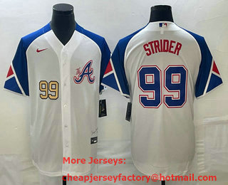 Men's Atlanta Braves #99 Spencer Strider Number White 2023 City Connect Cool Base Stitched Jersey 03