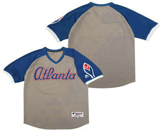 Men's Atlanta Braves Blank Gray With Blue Pullover Stitched MLB Turn Back the Clock Jersey