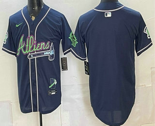 Men's Atlanta Braves Blank Navy Galaxy With Outkast Patch Vapor Limited Stitched Jersey