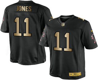 Men's Atlanta Falcons #11 Julio Jones Black With Gold Stitched NFL Nike Elite Jersey