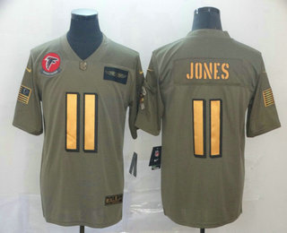 Men's Atlanta Falcons #11 Julio Jones Olive Gold 2019 Salute To Service Stitched NFL Nike Limited Jersey