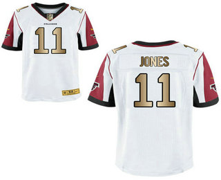 Men's Atlanta Falcons #11 Julio Jones White With Gold Stitched NFL Nike Elite Jersey