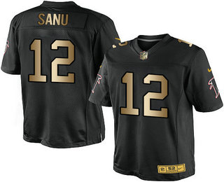 Men's Atlanta Falcons #12 Mohamed Sanu Sr Black With Gold Stitched NFL Nike Elite Jersey