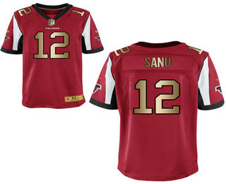 Men's Atlanta Falcons #12 Mohamed Sanu Sr Red With Gold Stitched NFL Nike Elite Jersey