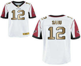 Men's Atlanta Falcons #12 Mohamed Sanu Sr White With Gold Stitched NFL Nike Elite Jersey