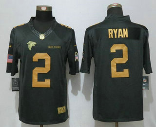 Men's Atlanta Falcons #2 Matt Ryan Anthracite Gold 2016 Salute To Service Stitched NFL Nike Limited Jersey