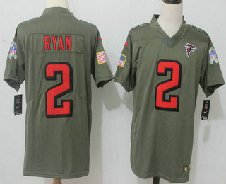 Men's Atlanta Falcons #2 Matt Ryan Olive 2017 Salute To Service Stitched NFL Nike Limited Jersey
