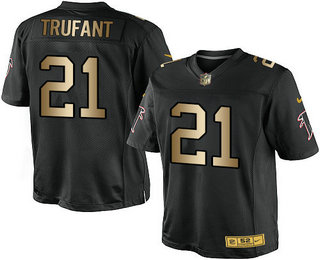 Men's Atlanta Falcons #21 Desmond Trufant Black With Gold Stitched NFL Nike Elite Jersey