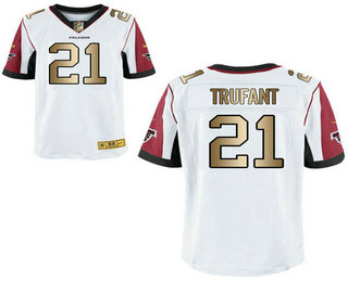 Men's Atlanta Falcons #21 Desmond Trufant White With Gold Stitched NFL Nike Elite Jersey