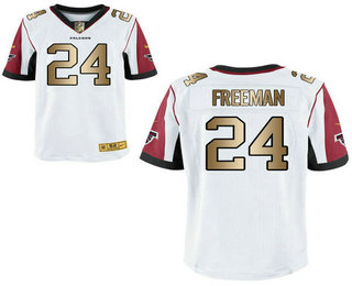 Men's Atlanta Falcons #24 Devonta Freeman White With Gold Stitched NFL Nike Elite Jersey