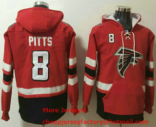 Men's Atlanta Falcons #8 Kyle Pitts NEW Red Pocket Stitched NFL Pullover Hoodie