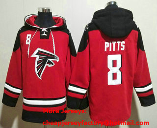 Men's Atlanta Falcons #8 Kyle Pitts Red Ageless Must Have Lace Up Pullover Hoodie