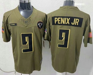 Men's Atlanta Falcons #9 Michael Penix Jr Olive 2025 FUSE Salute to Service Limited Jersey
