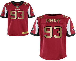 Men's Atlanta Falcons #93 Dwight Freeney Red With Gold Stitched NFL Nike Elite Jersey