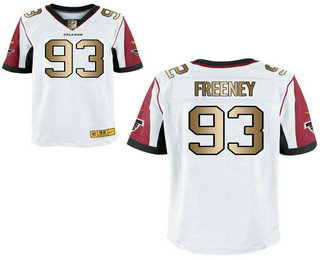 Men's Atlanta Falcons #93 Dwight Freeney White With Gold Stitched NFL Nike Elite Jersey