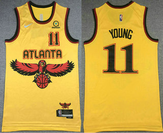 Men's Atlanta Hawks #11 Trae Young 75th Anniversary Diamond Yellow Nike 2021 Stitched Jersey With Sponsor