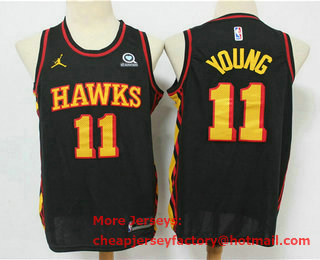 Men's Atlanta Hawks #11 Trae Young Black 2020 NEW Brand Jordan Swingman Stitched NBA Jersey With The Sponsor Logo