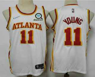 Men's Atlanta Hawks #11 Trae Young White Nike 75th Anniversary Diamond 2021 Stitched Jersey With Sponsor