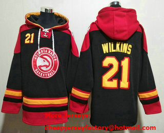 Men's Atlanta Hawks #21 Dominique Wilkins Black Ageless Must Have Lace Up Pullover Hoodie
