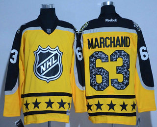 Men's Atlantic Division Boston Bruins #63 Brad Marchand Reebok Yellow 2017 NHL All-Star Stitched Ice Hockey Jersey