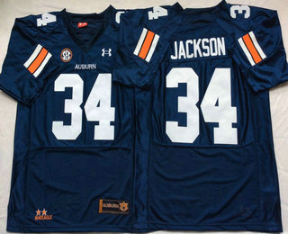 Men's Auburn Tigers #34 Bo Jackson Navy Blue Throwback Stitched College Football NCAA Jersey