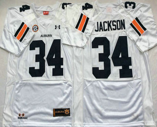 Men's Auburn Tigers #34 Bo Jackson White Throwback Stitched College Football NCAA Jersey