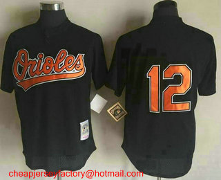 Men's Baltimore Orioles #12 Roberto Alomar Black Stitched MLB Cooperstown Mesh Batting Practice Jersey By Mitchell & Ness