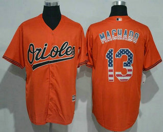 Men's Baltimore Orioles #13 Manny Machado Orange USA Flag Fashion MLB Baseball Jersey