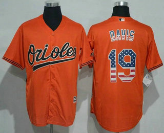 Men's Baltimore Orioles #19 Chris Davis Orange USA Flag Fashion MLB Baseball Jersey