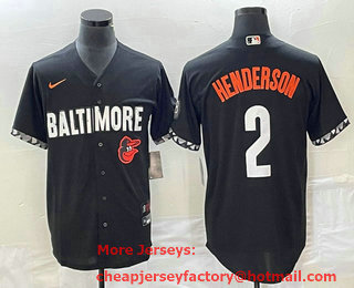 Men's Baltimore Orioles #2 Gunnar Henderson Black 2023 City Connect Cool Base Stitched Jersey 01