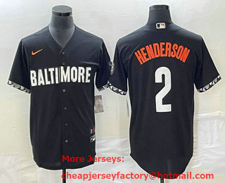 Men's Baltimore Orioles #2 Gunnar Henderson Black 2023 City Connect Cool Base Stitched Jersey 02