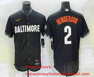 Men's Baltimore Orioles #2 Gunnar Henderson Black 2023 City Connect Flex Base Stitched Jersey 01