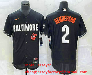 Men's Baltimore Orioles #2 Gunnar Henderson Black 2023 City Connect Flex Base Stitched Jersey 02