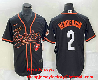 Men's Baltimore Orioles #2 Gunnar Henderson Black With Patch Cool Base Stitched Baseball Jersey