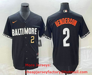 Men's Baltimore Orioles #2 Gunnar Henderson Number Black 2023 City Connect Cool Base Stitched Jersey 01