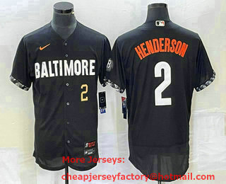 Men's Baltimore Orioles #2 Gunnar Henderson Number Black 2023 City Connect Flex Base Stitched Jersey 01