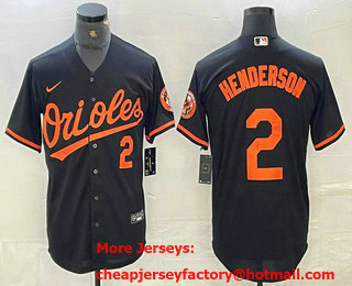 Men's Baltimore Orioles #2 Gunnar Henderson Number Black Cool Base Stitched Jersey