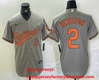 Men's Baltimore Orioles #2 Gunnar Henderson Number Grey Stitched Cool Base Nike Jersey