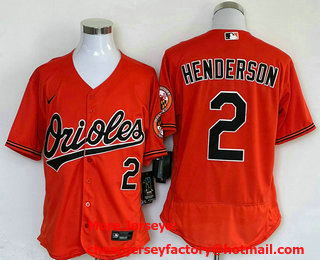 Men's Baltimore Orioles #2 Gunnar Henderson Number Orange Flex Base Stitched Jersey