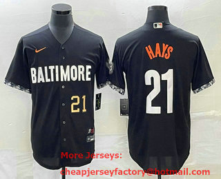 Men's Baltimore Orioles #21 Austin Hays Number Black 2023 City Connect Cool Base Stitched Jersey 01