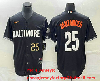 Men's Baltimore Orioles #25 Anthony Santander Number Black 2023 City Connect Cool Base Stitched Jersey 01