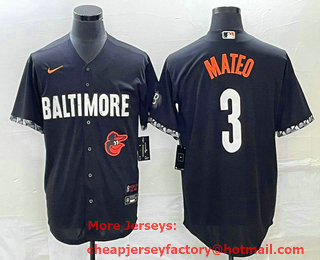 Men's Baltimore Orioles #3 Jorge Mateo Black 2023 City Connect Cool Base Stitched Jersey 01