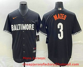 Men's Baltimore Orioles #3 Jorge Mateo Black 2023 City Connect Cool Base Stitched Jersey 02