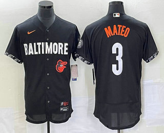 Men's Baltimore Orioles #3 Jorge Mateo Black 2023 City Connect Flex Base Stitched Jersey 01