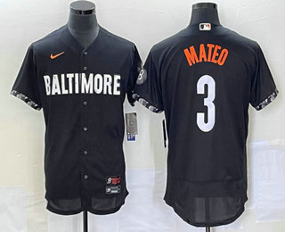 Men's Baltimore Orioles #3 Jorge Mateo Black 2023 City Connect Flex Base Stitched Jersey 02