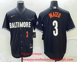 Men's Baltimore Orioles #3 Jorge Mateo Number Black 2023 City Connect Cool Base Stitched Jersey 02
