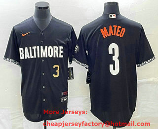 Men's Baltimore Orioles #3 Jorge Mateo Number Black 2023 City Connect Cool Base Stitched Jersey 03