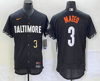 Men's Baltimore Orioles #3 Jorge Mateo Number Black 2023 City Connect Flex Base Stitched Jersey 02